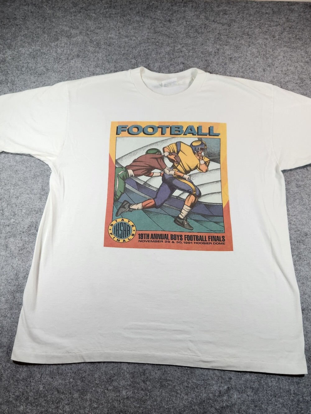 Hanes White Football Graphic Crewneck Tee with Yellow & Red Accents